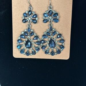 Elegant Navy Blue Crystal Drop Earrings